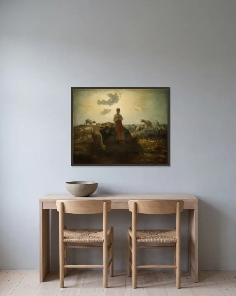 Die Hüterin der Herde von Jean-François Millet gerahmt an einer Wand