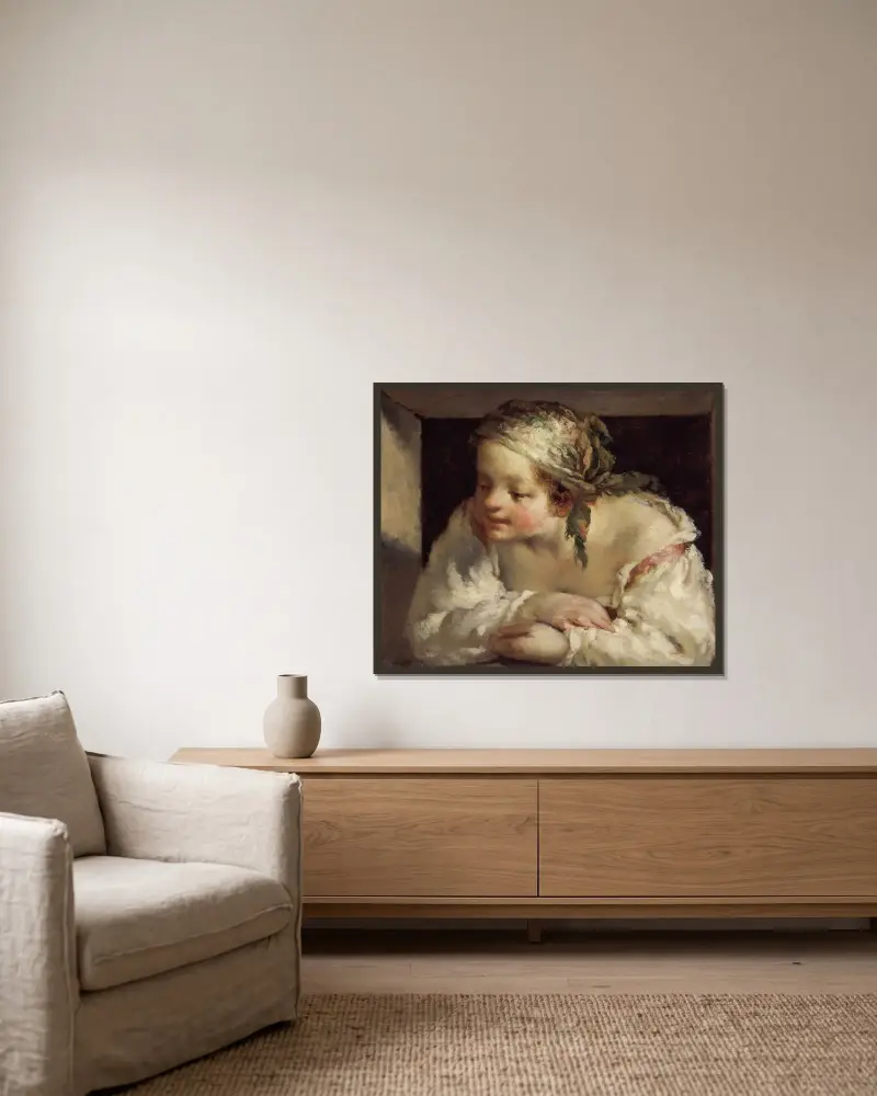 Junge Frau von Jean-François Millet gerahmt an einer Wand