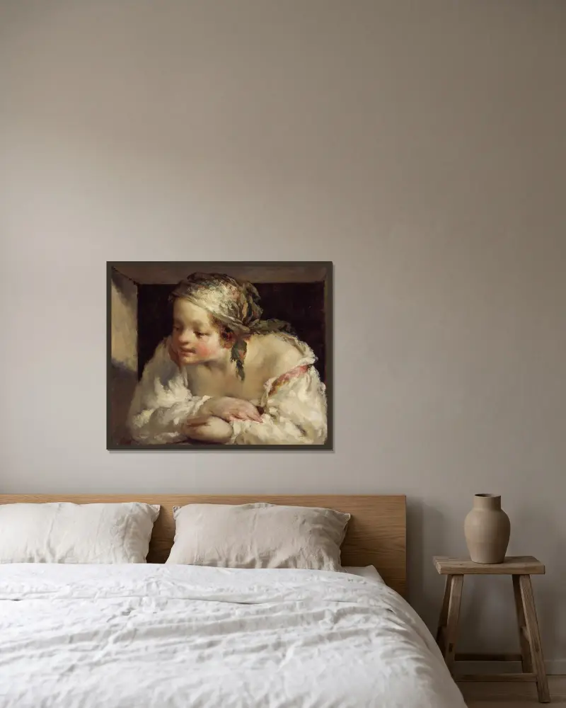 Junge Frau von Jean-François Millet gerahmt an einer Wand