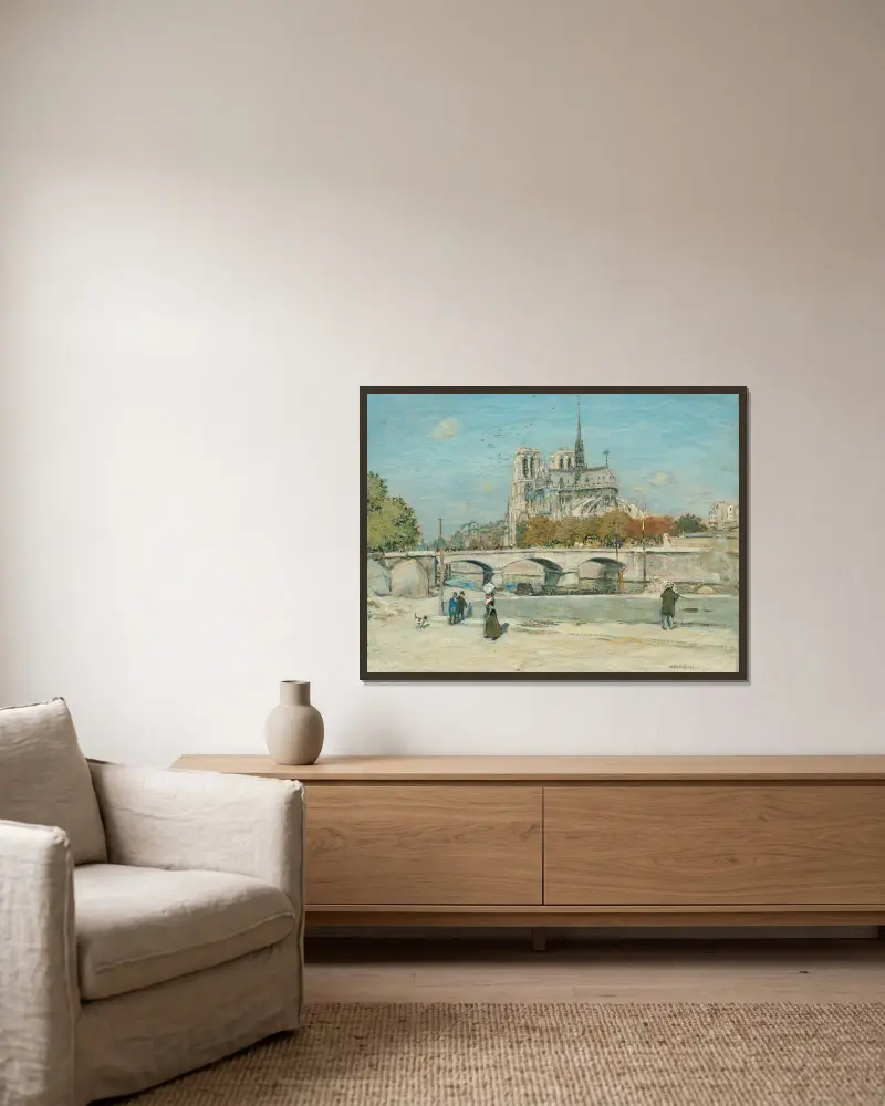 Notre-Dame sedd från Quai de la Tournelle av Jean François Raffaëlli inramad på en vägg