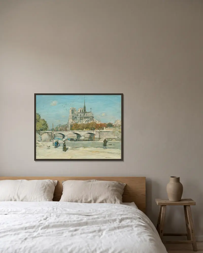 Notre-Dame sedd från Quai de la Tournelle av Jean François Raffaëlli inramad på en vägg