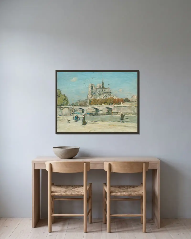 Notre-Dame sedd från Quai de la Tournelle av Jean François Raffaëlli inramad på en vägg