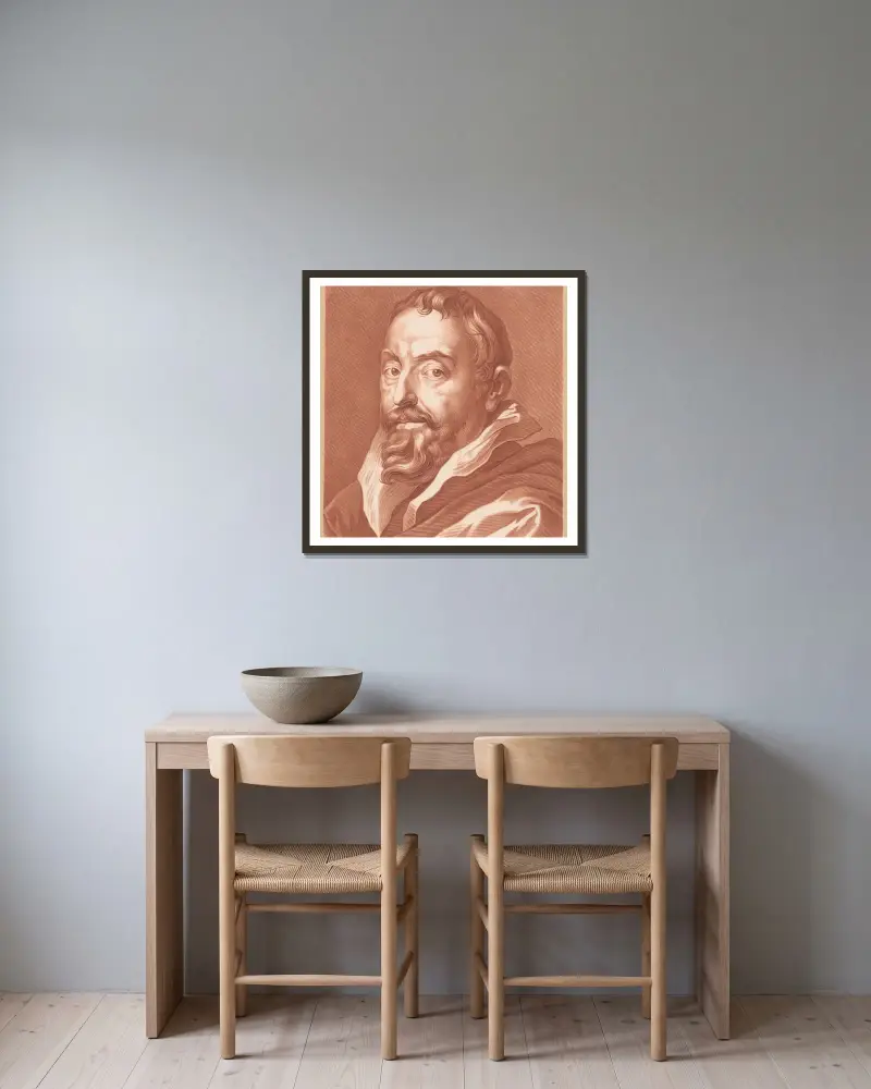 Byst av en man av Louis-François Roubiliac inramad på en vägg
