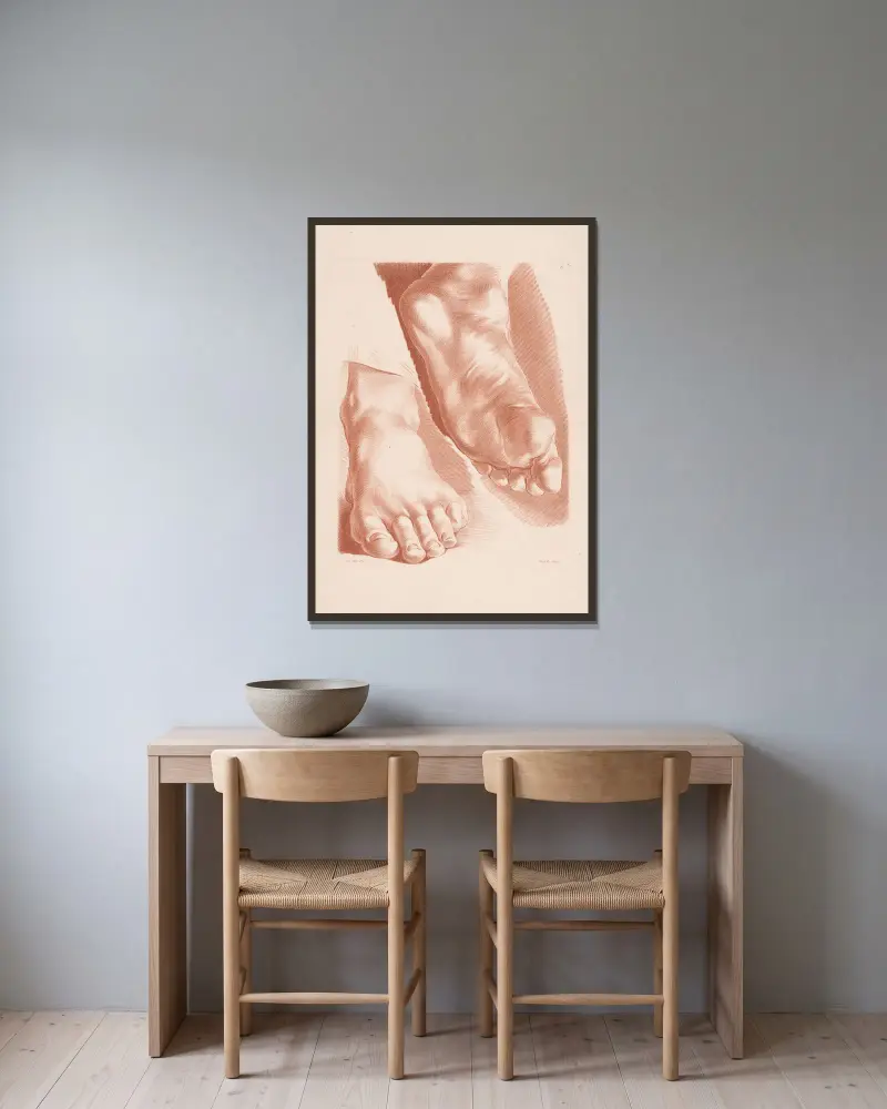 Two feet, 1749 – nr 4 av Louis-François Roubiliac inramad på en vägg