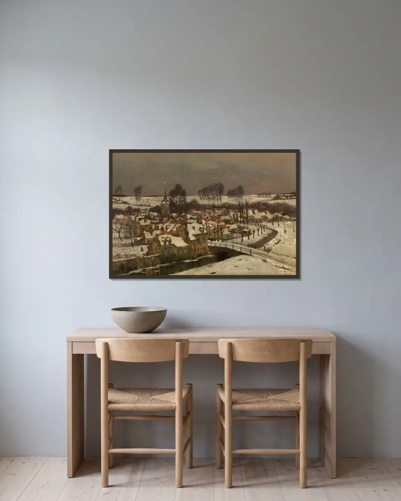 Winter in Brabant av Jean-François Taelemans inramad på en vägg