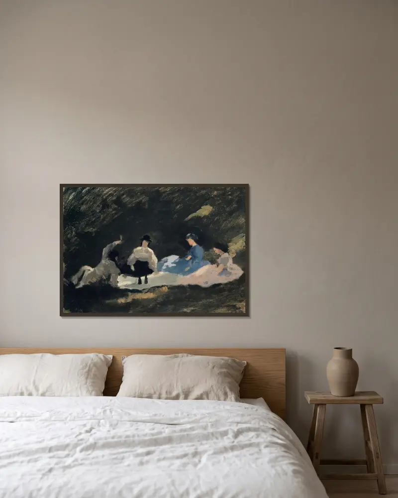 Frühstück am Waldrand von Frank Buchser gerahmt an einer Wand