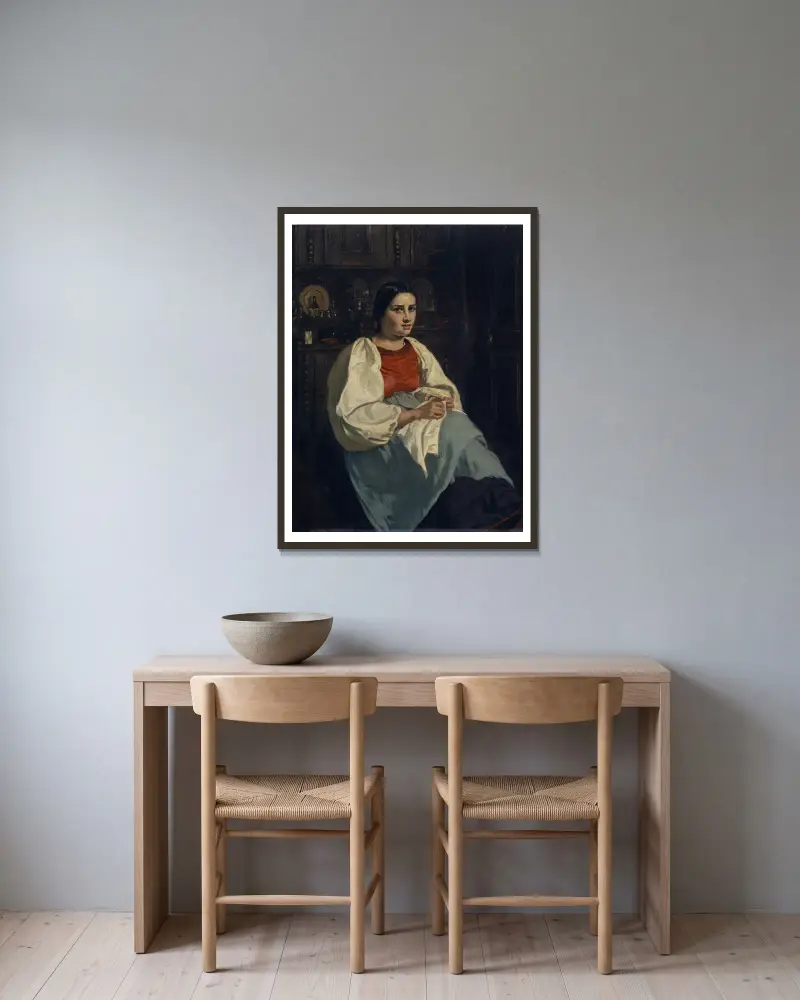 Girl from Oberhasli av Frank Buchser inramad på en vägg