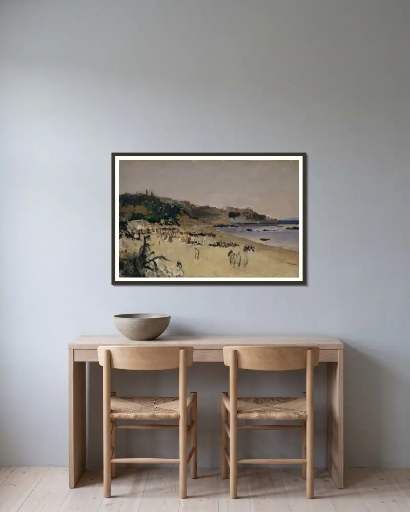 Am Strand von Tanger von Frank Buchser gerahmt an einer Wand