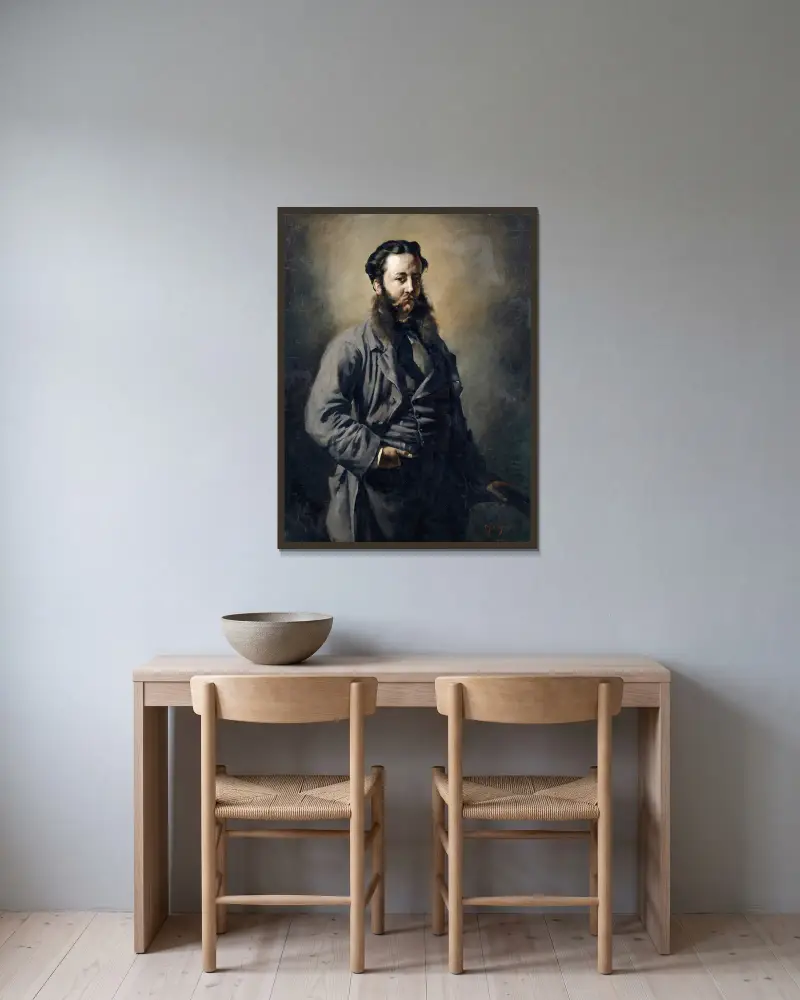 Porträtt av en okänd engelsman av Frank Buchser inramad på en vägg