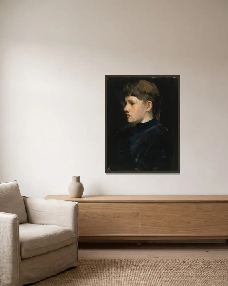 Porträtt av en dam av Frank Duveneck inramad på en vägg