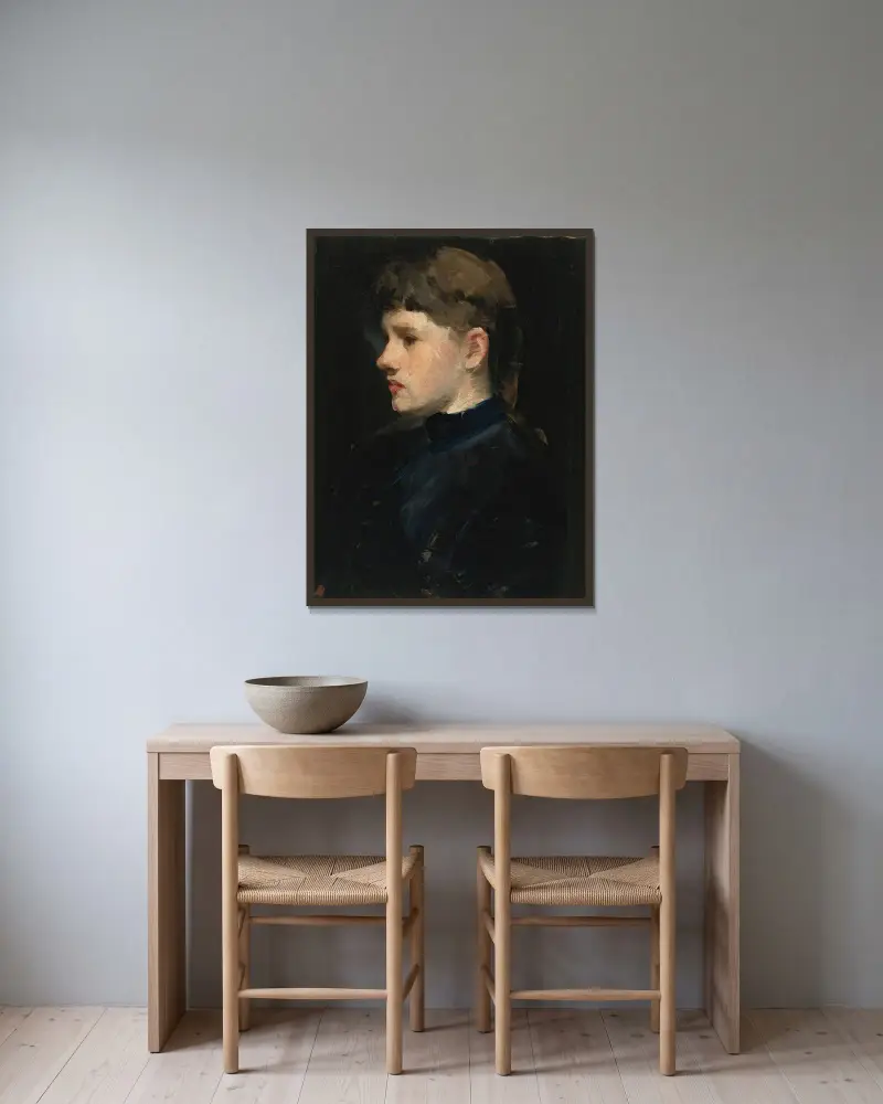 Porträtt av en dam av Frank Duveneck inramad på en vägg