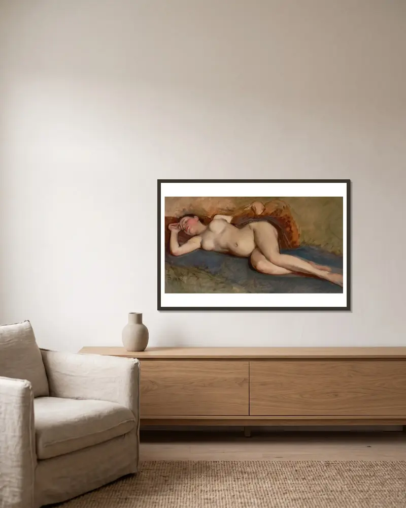 Reclining Nude av Frank Duveneck inramad på en vägg