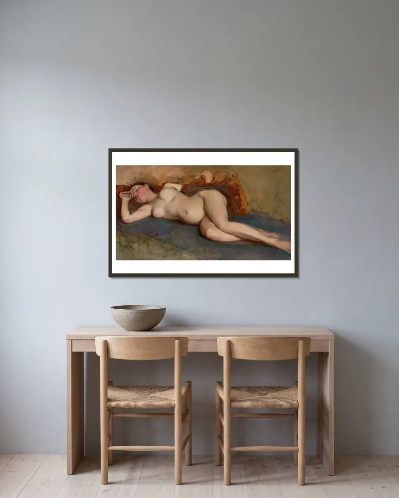 Reclining Nude av Frank Duveneck inramad på en vägg