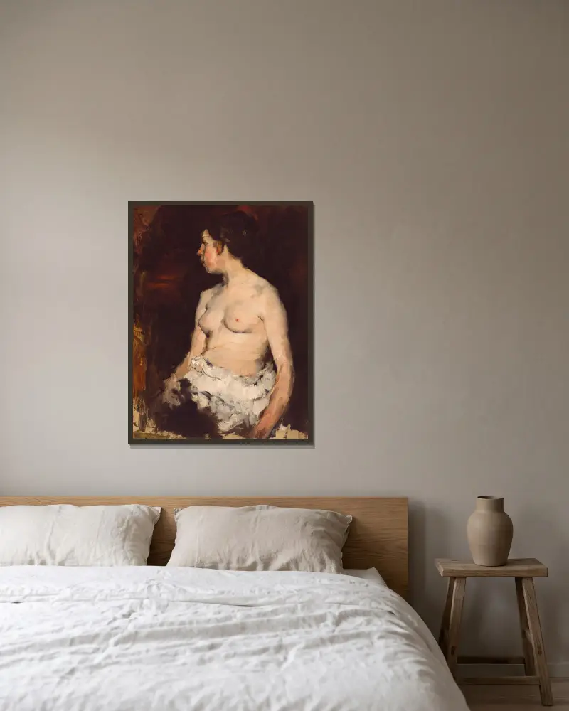 Sitzender Akt von Frank Duveneck gerahmt an einer Wand