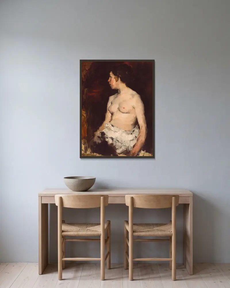 Sitzender Akt von Frank Duveneck gerahmt an einer Wand