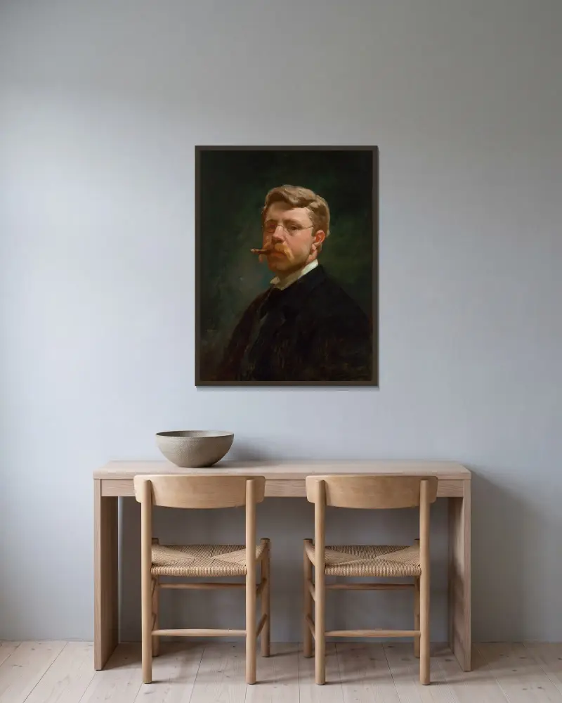 Self-Portrait, 1890 av Frank Duveneck inramad på en vägg