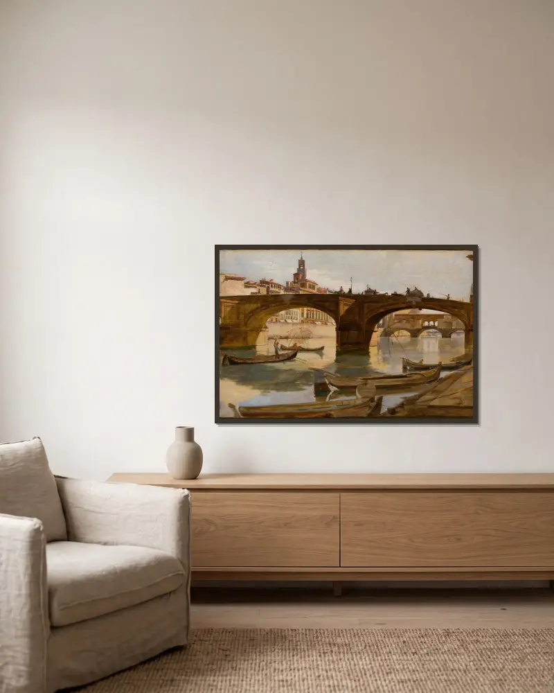 Die Brücken; Florenz von Frank Duveneck gerahmt an einer Wand