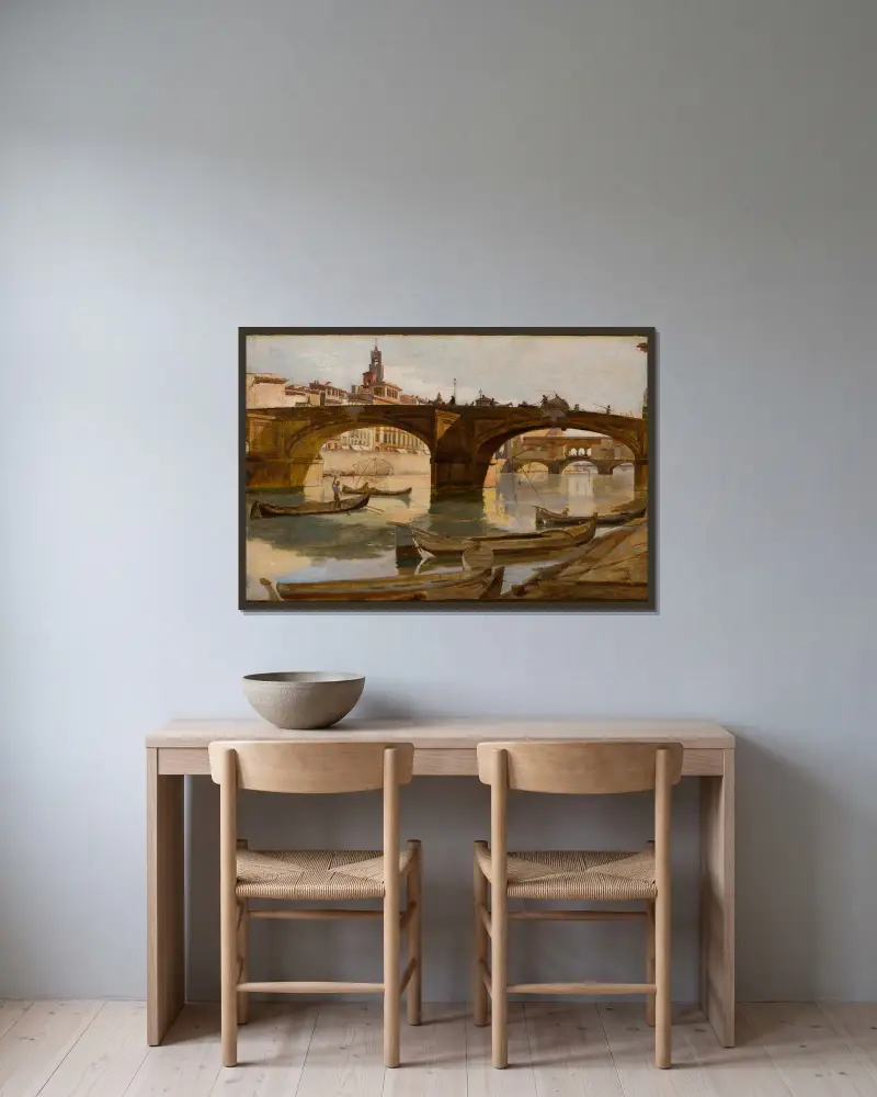 Die Brücken; Florenz von Frank Duveneck gerahmt an einer Wand