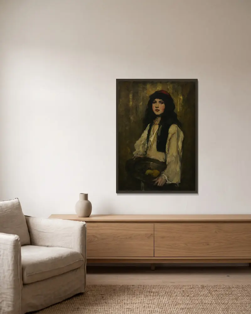 Den venetianska flickan av Frank Duveneck inramad på en vägg