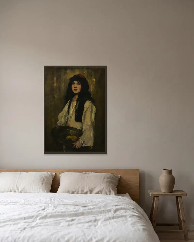 Den venetianska flickan av Frank Duveneck inramad på en vägg