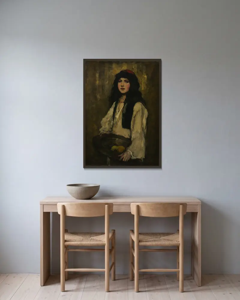 Den venetianska flickan av Frank Duveneck inramad på en vägg
