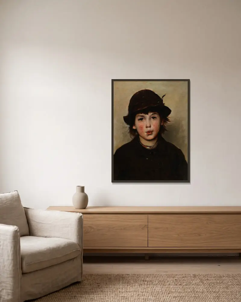 Whistling Boy av Frank Duveneck inramad på en vägg
