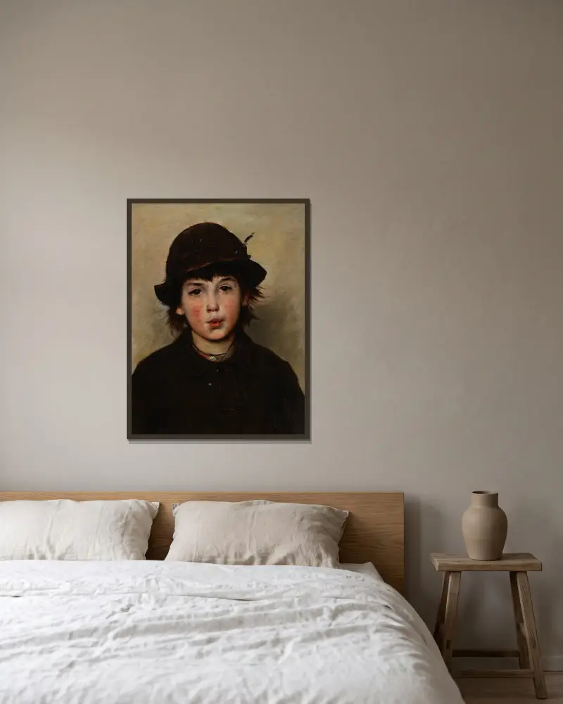 Whistling Boy av Frank Duveneck inramad på en vägg