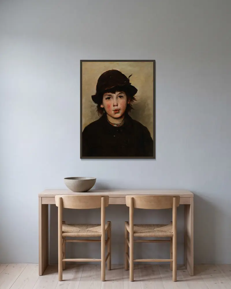 Whistling Boy av Frank Duveneck inramad på en vägg
