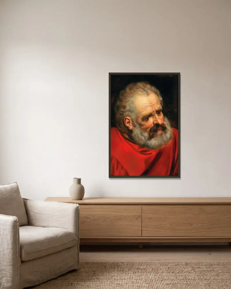 A Bearded Old Man In A Red Cloak av Frans Floris inramad på en vägg
