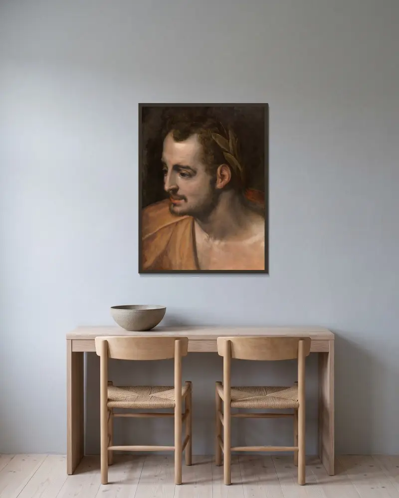 A Roman Emperor av Frans Floris inramad på en vägg
