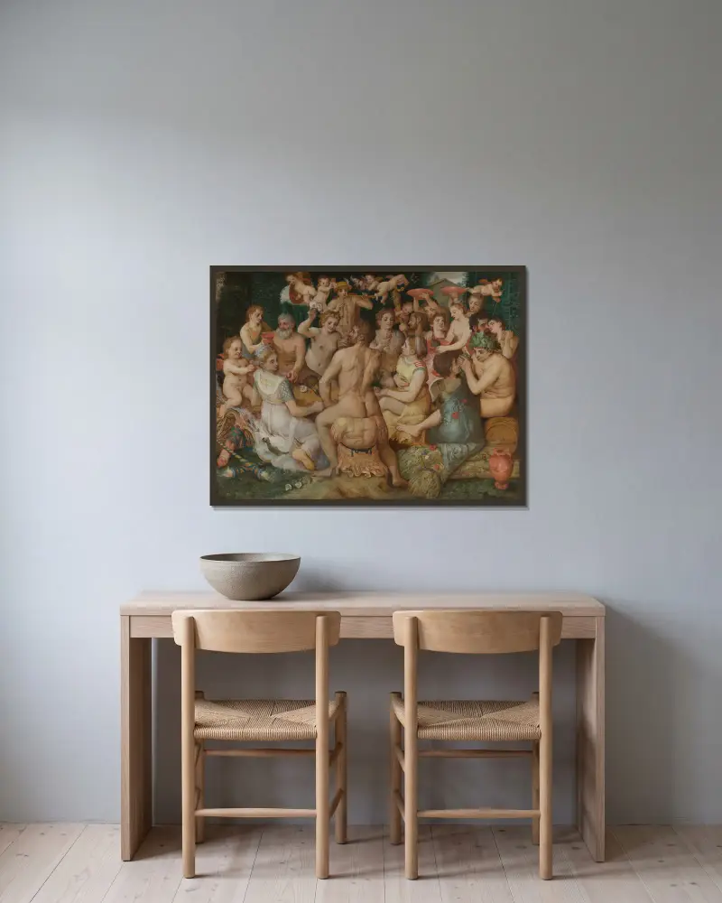 Banquet of the Gods av Frans Floris inramad på en vägg