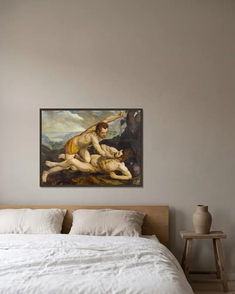 Cain and Abel av Frans Floris inramad på en vägg