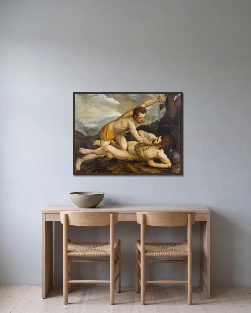 Cain and Abel av Frans Floris inramad på en vägg