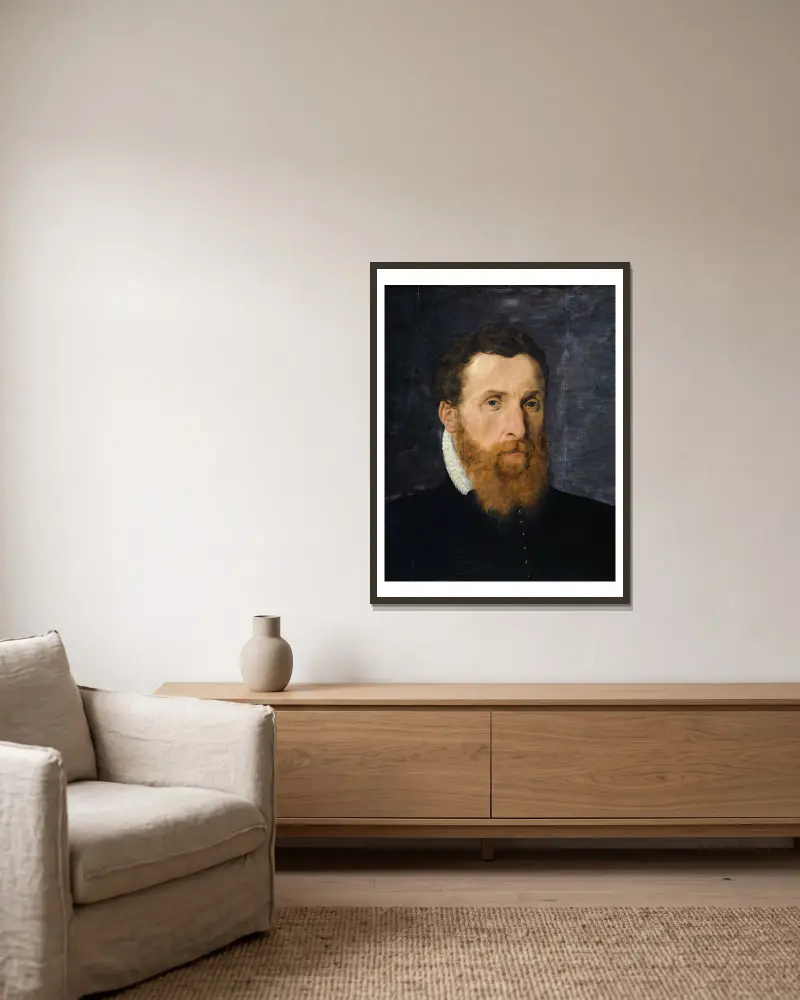 Porträtt av kurfursten av Brandenburgs läkare, Leonard Thurneysser zum Thurn från Basel av Frans Floris inramad på en vägg