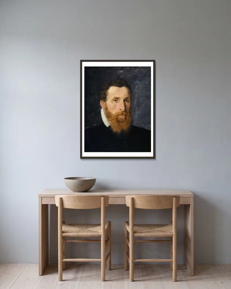 Porträtt av kurfursten av Brandenburgs läkare, Leonard Thurneysser zum Thurn från Basel av Frans Floris inramad på en vägg