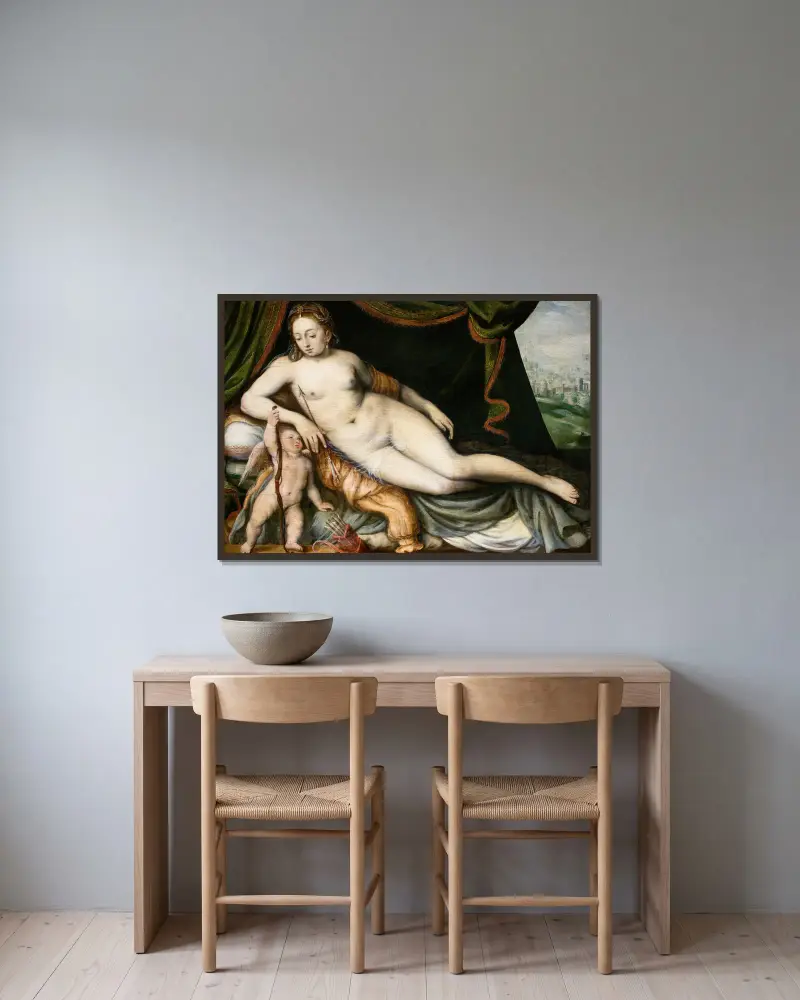 Venus and Cupid av Frans Floris inramad på en vägg