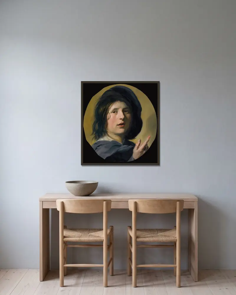 Studie av en pojkes huvud och högra hand (tronie) av Frans Hals inramad på en vägg
