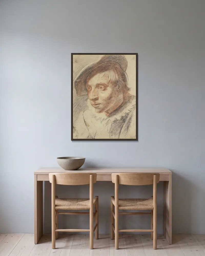 Poprsí sedláka s čepicí, Frans Hals v rámu na stěně