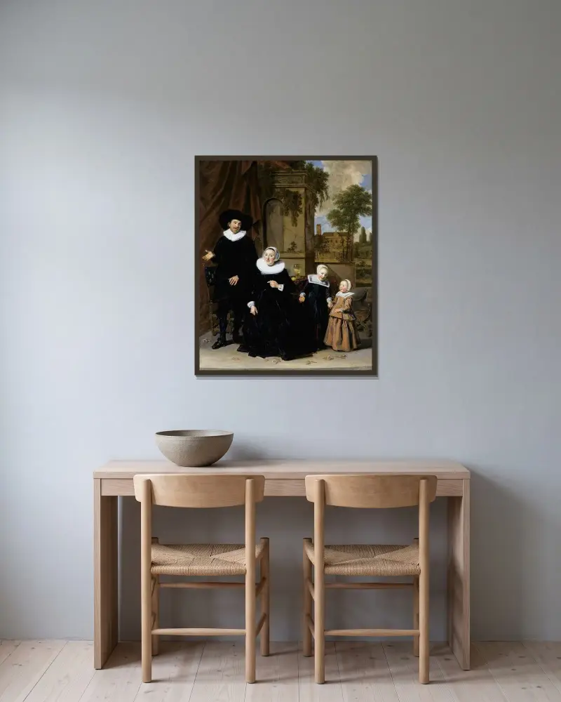 Porträtt av en holländsk familj av Frans Hals inramad på en vägg