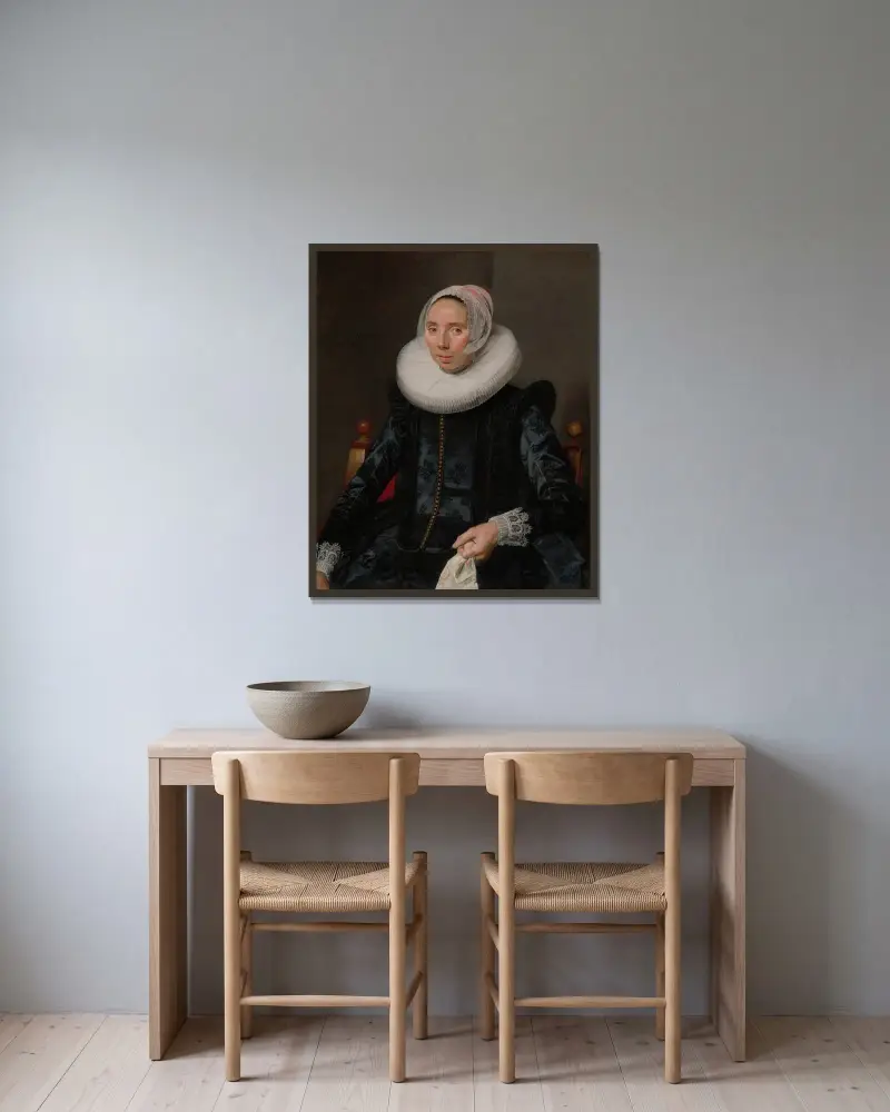 Porträtt av en dam av Frans Hals inramad på en vägg