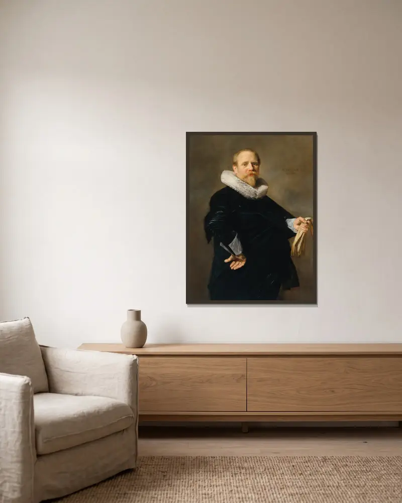 Bildnis eines Mannes – Nr. 1 von Frans Hals gerahmt an einer Wand