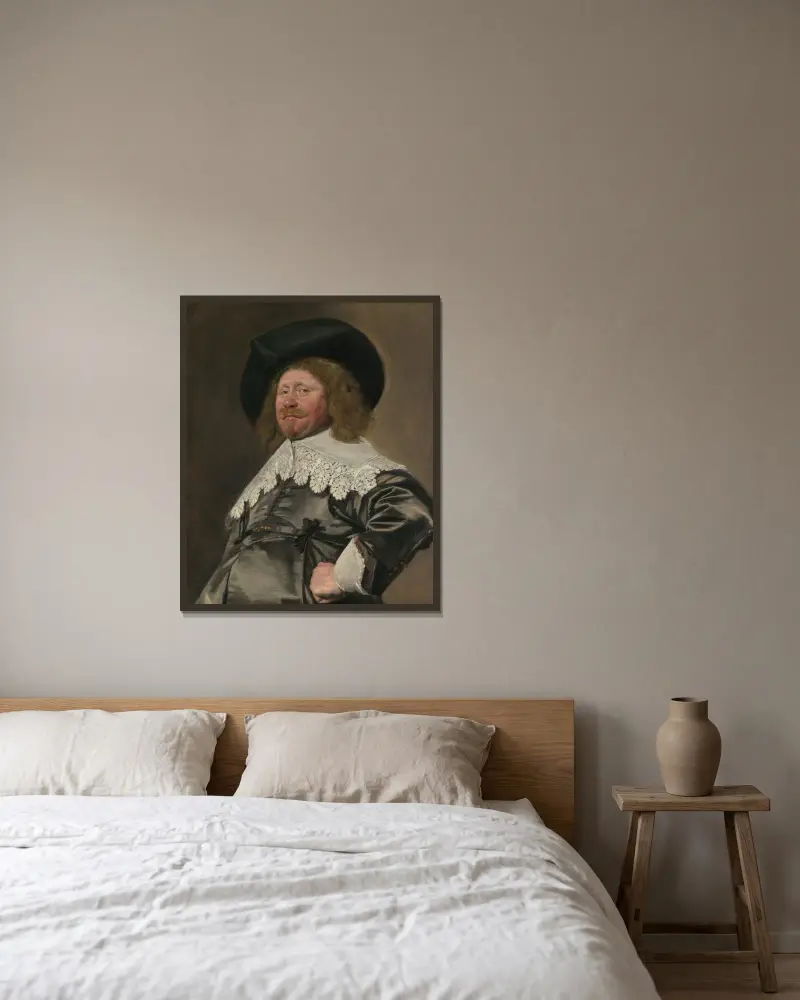 Porträtt av en man, möjligen Nicolaes Pietersz Duyst van Voorhout (född omkring 1600, död 1650) av Frans Hals inramad på en vägg