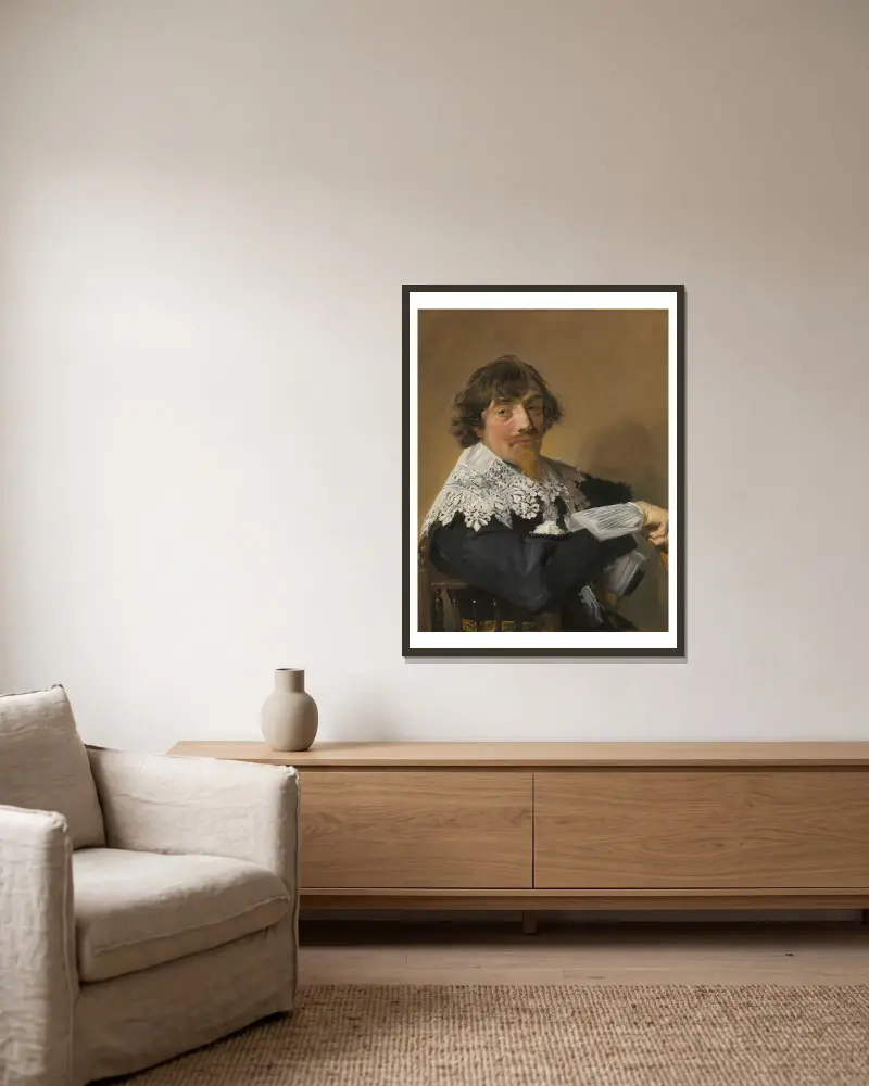 Porträtt av en man, 1635 av Frans Hals inramad på en vägg