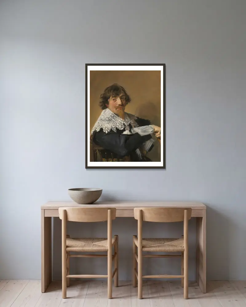 Porträtt av en man, 1635 av Frans Hals inramad på en vägg