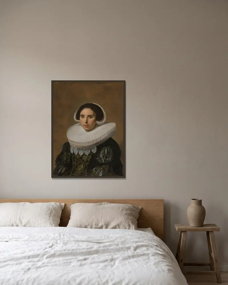 Porträtt av en kvinna, 1635 av Frans Hals inramad på en vägg