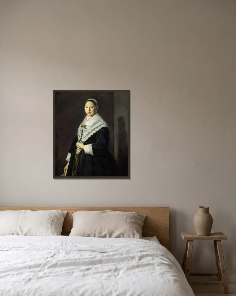 Porträtt av en kvinna, 1650 – nr 1 av Frans Hals inramad på en vägg