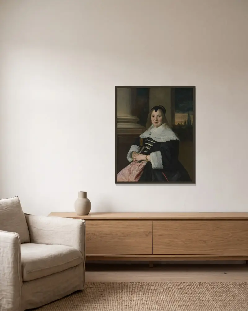 Porträtt av en kvinna, 1650 – nr 2 av Frans Hals inramad på en vägg