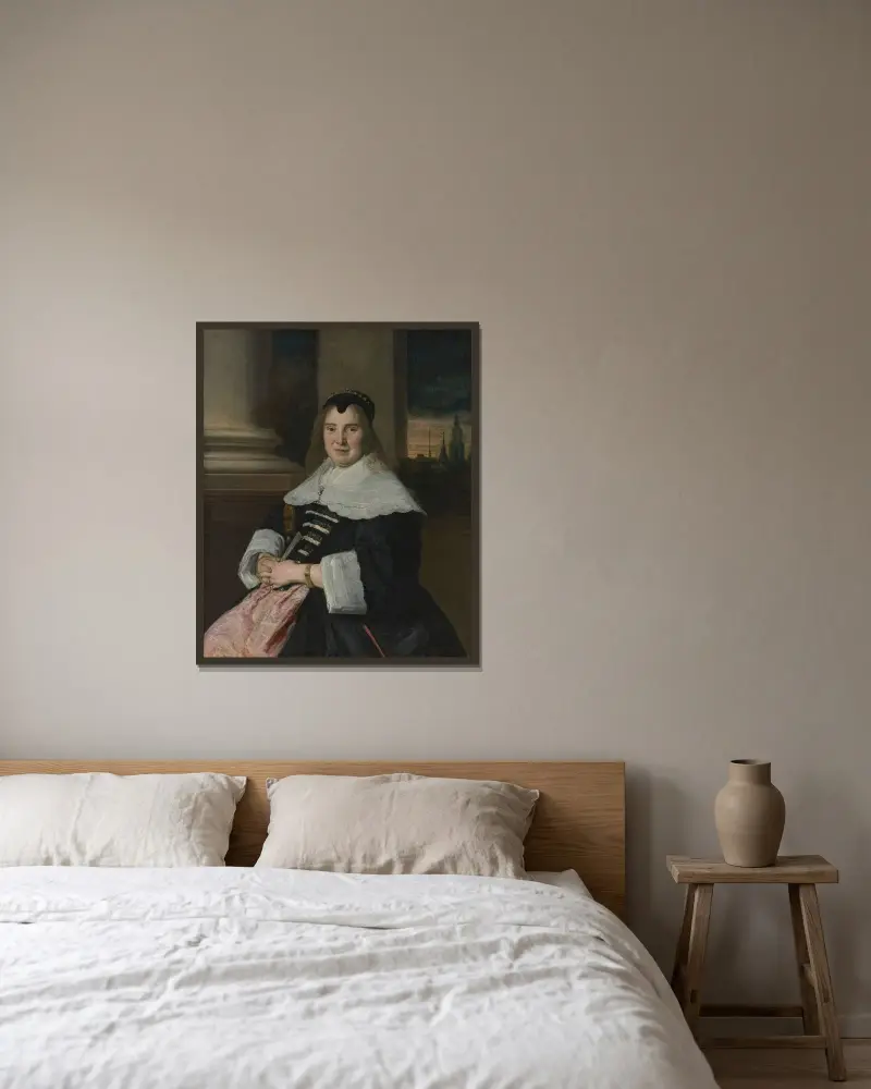 Porträtt av en kvinna, 1650 – nr 2 av Frans Hals inramad på en vägg