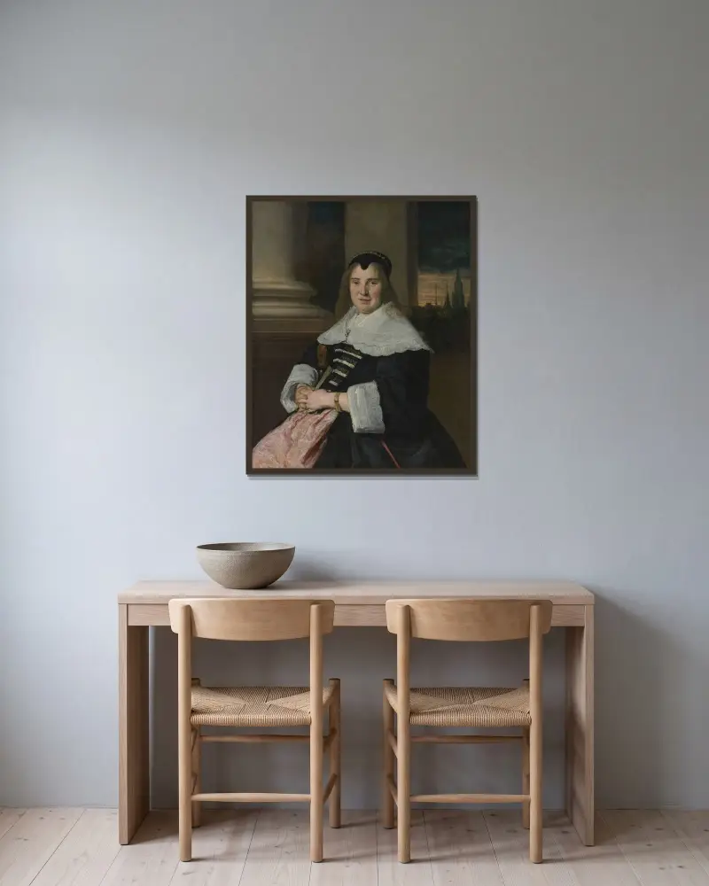 Porträtt av en kvinna, 1650 – nr 2 av Frans Hals inramad på en vägg