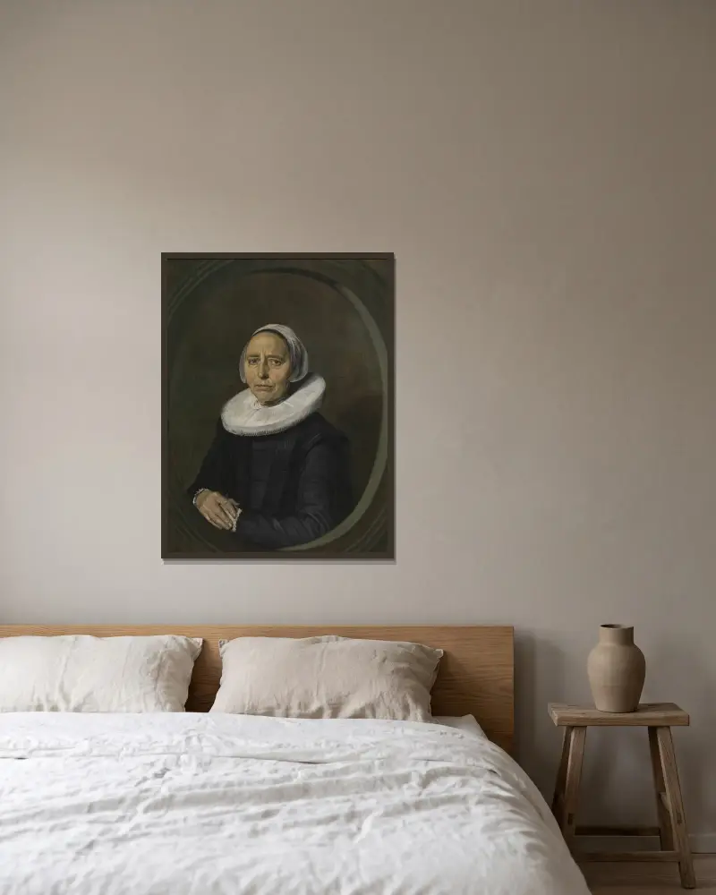 Porträtt av en kvinna, 1640 av Frans Hals inramad på en vägg